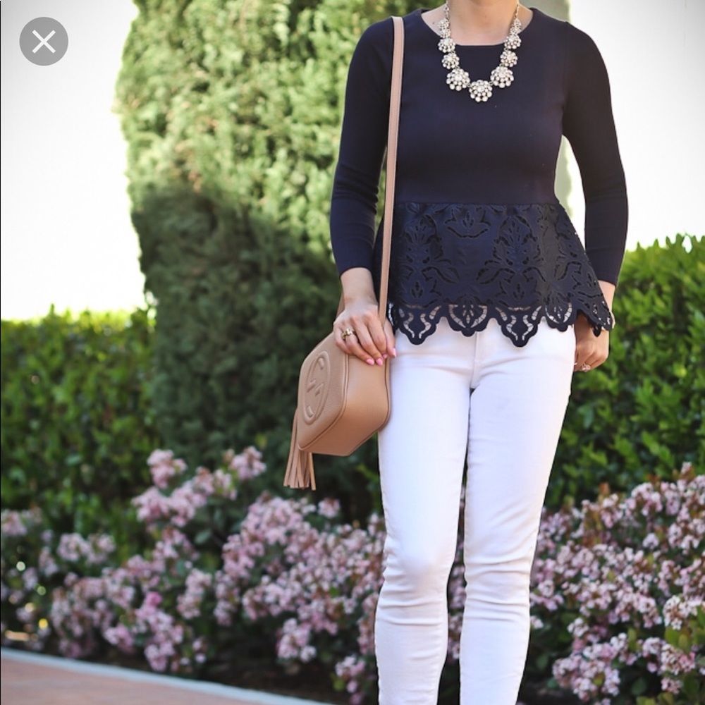 NWOT Ann Taylor Lace Peplum Sweater XS in Navy